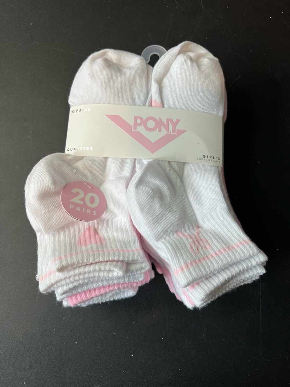 Pony Girls' White & Pink Ankle Athletic Socks 20 Pairs